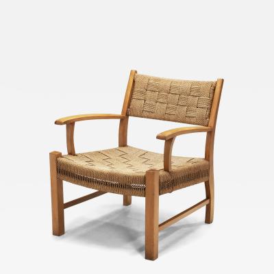 Danish Modern Beech Armchair with Woven Seat Denmark ca 1950s