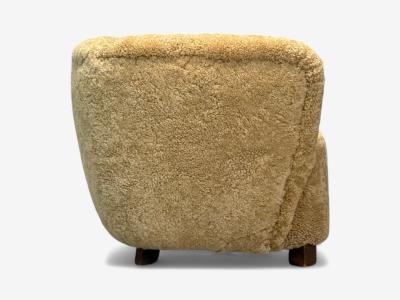Danish Modern Beech Honey Sheepskin Banana Style Tub Chair Denmark 1930s