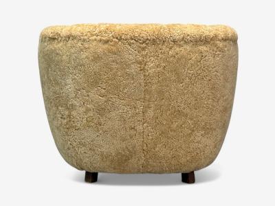 Danish Modern Beech Honey Sheepskin Banana Style Tub Chair Denmark 1930s