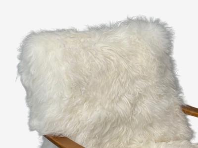 Danish Modern Beech Mongolian Fur Lounge Chair Denmark 1950s