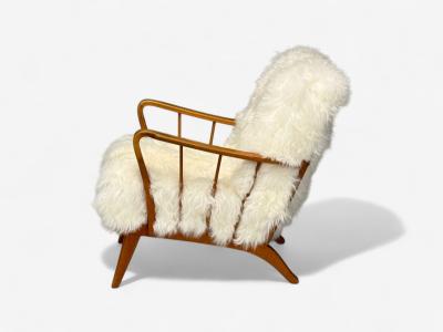 Danish Modern Beech Mongolian Fur Lounge Chair Denmark 1950s