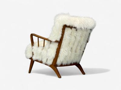 Danish Modern Beech Mongolian Fur Lounge Chair Denmark 1950s
