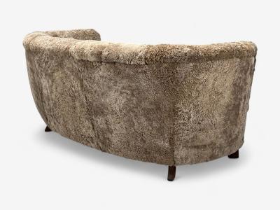 Danish Modern Beechwood Sahara Sheepskin Banana Sofa Denmark 1940s