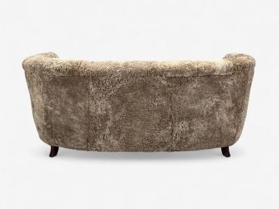 Danish Modern Beechwood Sahara Sheepskin Banana Sofa Denmark 1940s