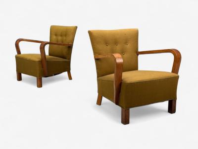 Danish Modern Bentwood Fabric Lounge Chairs Denmark 1930s