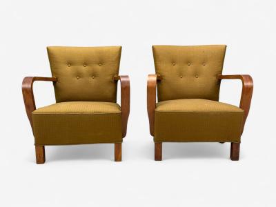 Danish Modern Bentwood Fabric Lounge Chairs Denmark 1930s
