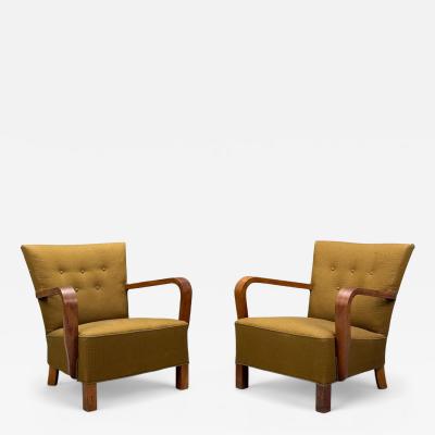 Danish Modern Bentwood Fabric Lounge Chairs Denmark 1930s