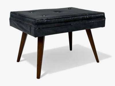Danish Modern Black Leatherette Stained Wood Footstool Denmark 1950s