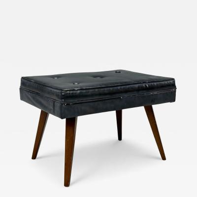 Danish Modern Black Leatherette Stained Wood Footstool Denmark 1950s