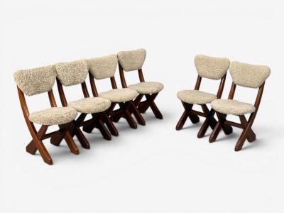 Danish Modern Brutalist Dining Chairs Pine Shearling Denmark 1960s