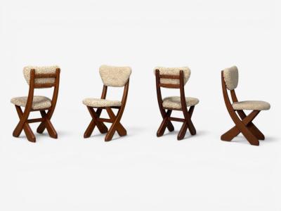 Danish Modern Brutalist Dining Chairs Pine Shearling Denmark 1960s