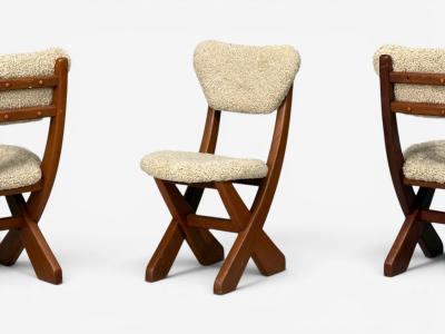 Danish Modern Brutalist Dining Chairs Pine Shearling Denmark 1960s