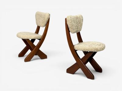 Danish Modern Brutalist Dining Chairs Pine Shearling Denmark 1960s