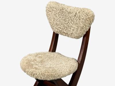 Danish Modern Brutalist Dining Chairs Pine Shearling Denmark 1960s