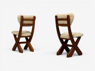 Danish Modern Brutalist Dining Chairs Pine Shearling Denmark 1960s
