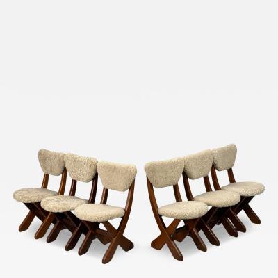 Danish Modern Brutalist Dining Chairs Pine Shearling Denmark 1960s