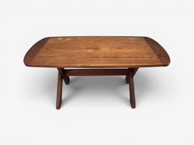 Danish Modern Brutalist Dining Table Stained Pine Denmark 1960s