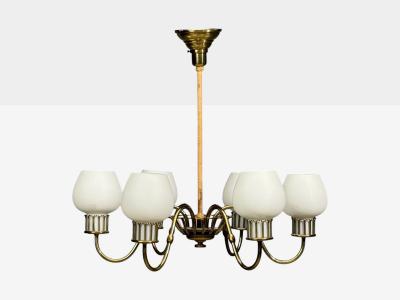 Danish Modern Chandelier Brass String Glass Denmark 1960s