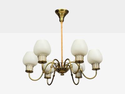 Danish Modern Chandelier Brass String Glass Denmark 1960s