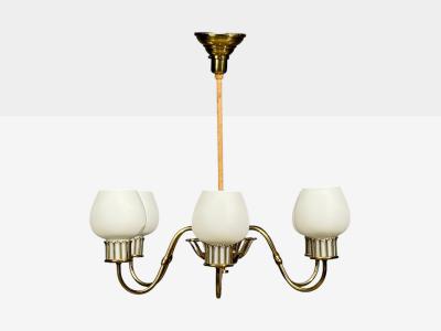 Danish Modern Chandelier Brass String Glass Denmark 1960s
