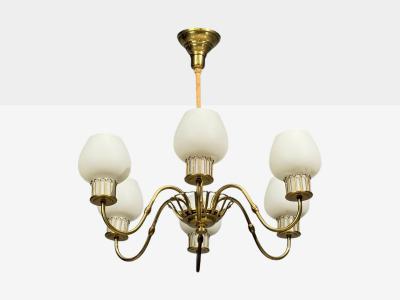 Danish Modern Chandelier Brass String Glass Denmark 1960s
