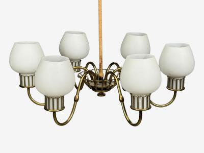 Danish Modern Chandelier Brass String Glass Denmark 1960s