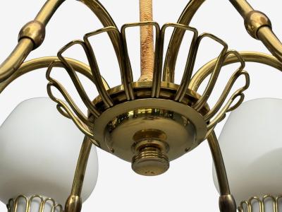 Danish Modern Chandelier Brass String Glass Denmark 1960s