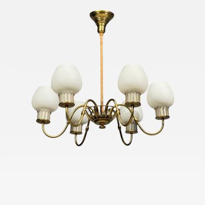 Danish Modern Chandelier Brass String Glass Denmark 1960s