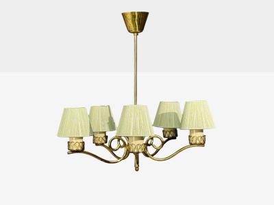 Danish Modern Chandelier Patinated Brass Denmark 1950s