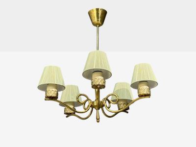 Danish Modern Chandelier Patinated Brass Denmark 1950s