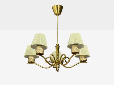 Danish Modern Chandelier Patinated Brass Denmark 1950s