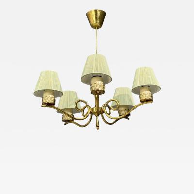 Danish Modern Chandelier Patinated Brass Denmark 1950s