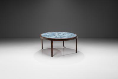 Danish Modern Coffee Table with Blue Tiles Denmark 1950s