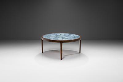 Danish Modern Coffee Table with Blue Tiles Denmark 1950s