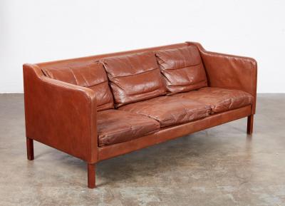 Danish Modern Cognac Leather Sofa