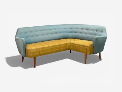 Danish Modern Corner Sofa Fabric Wood Denmark 1950s