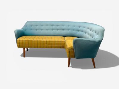 Danish Modern Corner Sofa Fabric Wood Denmark 1950s