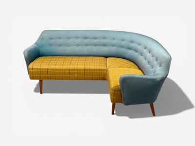 Danish Modern Corner Sofa Fabric Wood Denmark 1950s