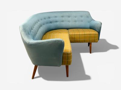 Danish Modern Corner Sofa Fabric Wood Denmark 1950s