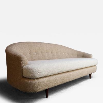 Danish Modern Curved Sofa in Teak and Two Tone Boucl by Selig