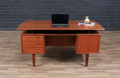 Danish Modern Floating Top Teak Desk w Bookcase