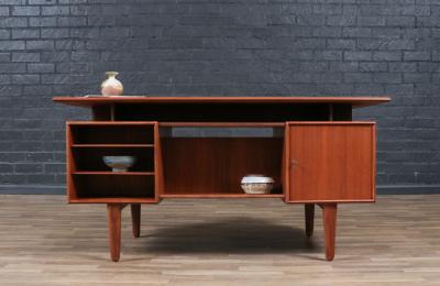 Danish Modern Floating Top Teak Desk w Bookcase