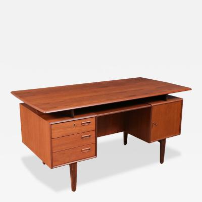 Danish Modern Floating Top Teak Desk w Bookcase