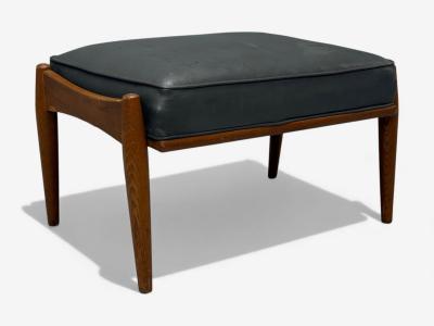 Danish Modern Gray Leatherette Walnut Footstool Denmark 1950s