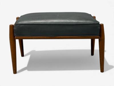 Danish Modern Gray Leatherette Walnut Footstool Denmark 1950s