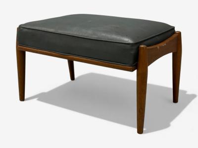 Danish Modern Gray Leatherette Walnut Footstool Denmark 1950s