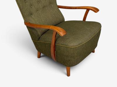 Danish Modern Highback Lounge Chair Elm Wool Denmark 1950s