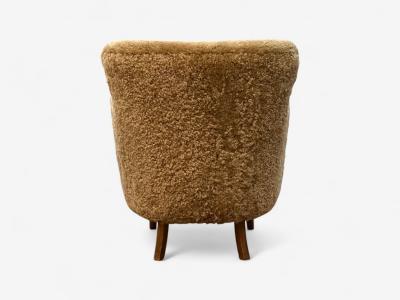 Danish Modern Honey Sheepskin Beech Organic Lounge Chairs Denmark 1940s
