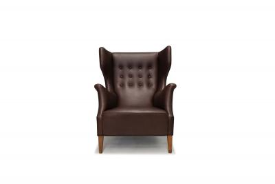 Danish Modern Leather Wingback Lounge Chair Denmark circa 1940s
