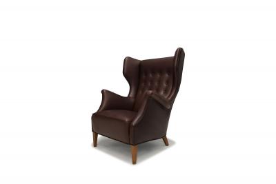 Danish Modern Leather Wingback Lounge Chair Denmark circa 1940s